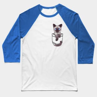 Pocket Cute Siamese Cat Baseball T-Shirt